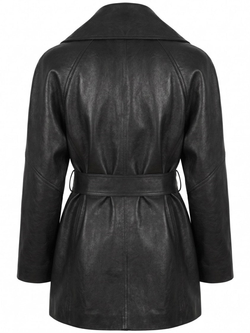 Gucci Cropped Black Leather Trench Coat
