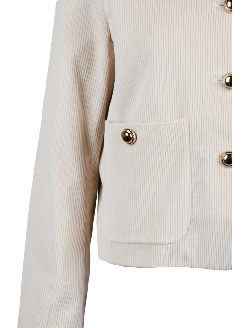 Marella Cropped Velvet Jacket With Jewel Button Closure