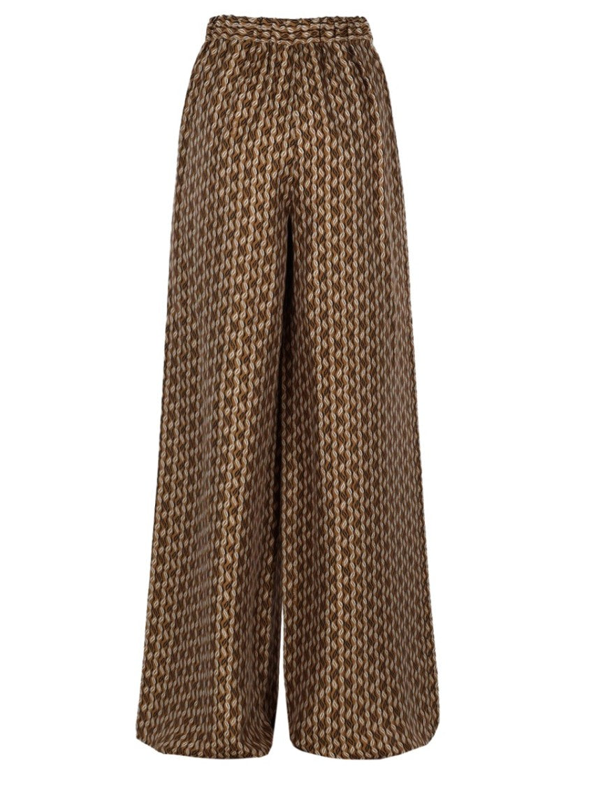 Max Mara Wide-Leg Silk Pants With Intricate Geometric Pattern