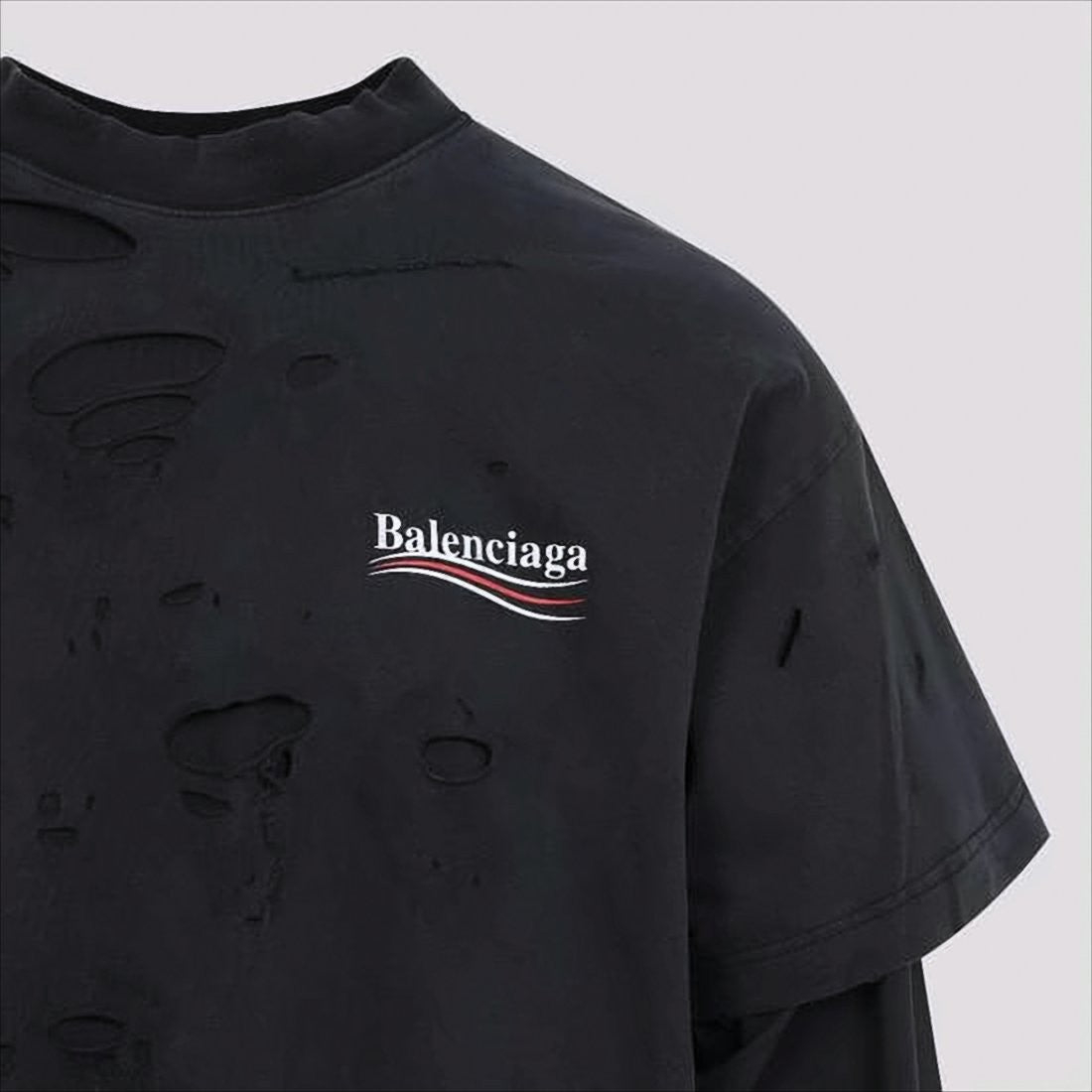Balenciaga Layered Long-Sleeve Distressed T-Shirt With Logo