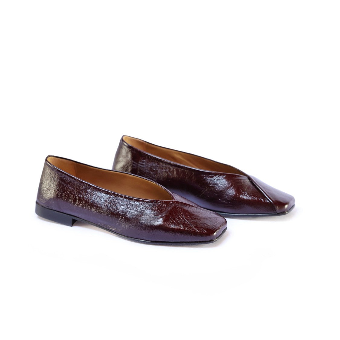 Ton Gout Burgundy Leather Ballerinas With Square Toe Design