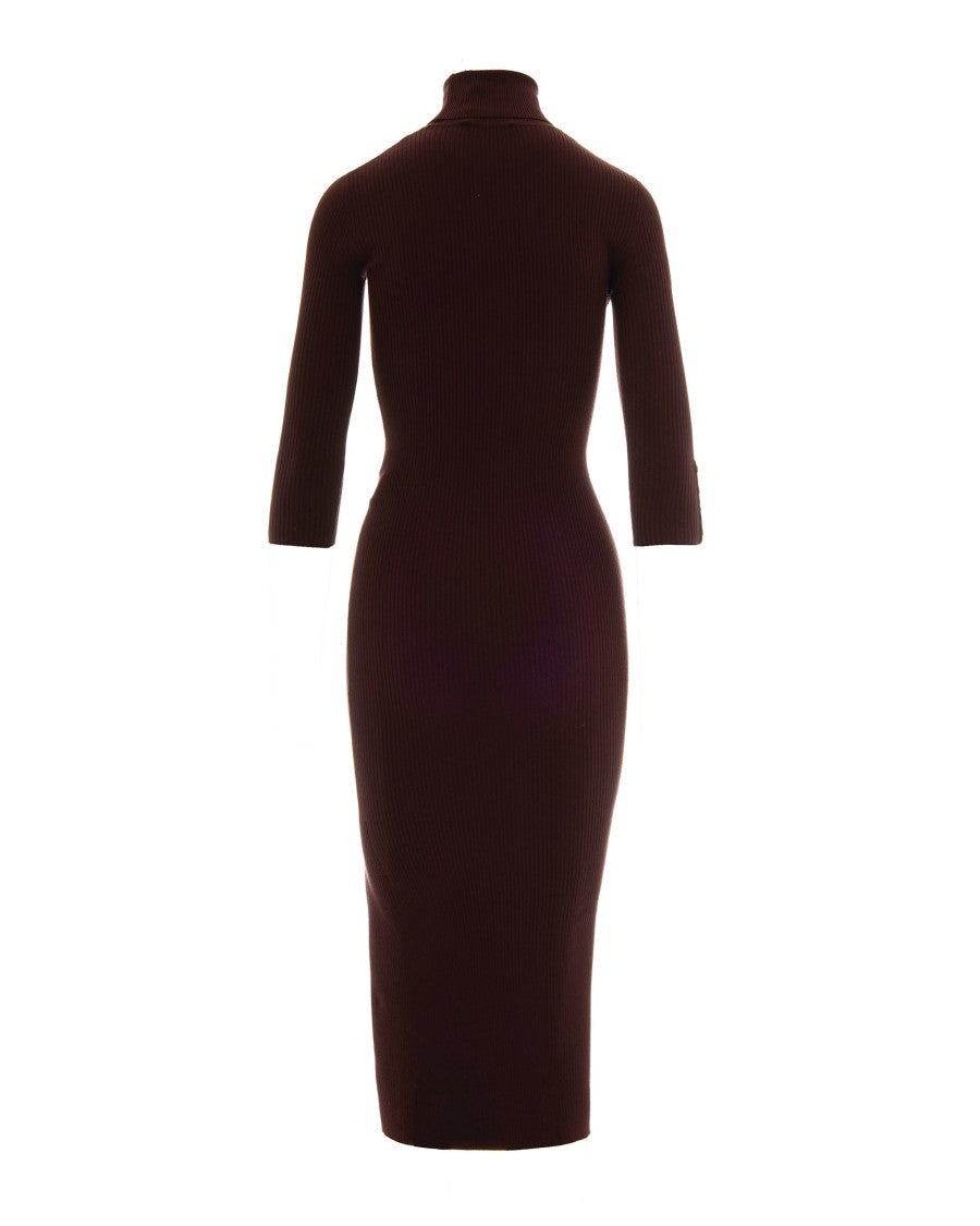 Elisabetta Franchi Burgundy Ribbed Knit Dress With Pocket