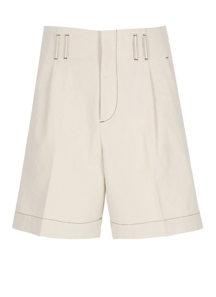 Lanvin Ivory Cotton Hook-Fastening Denim Shorts