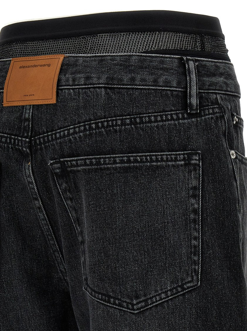 Denim X Alexander Wang Slit Hem Prestyle Hotfix Mesh Undie' Jeans