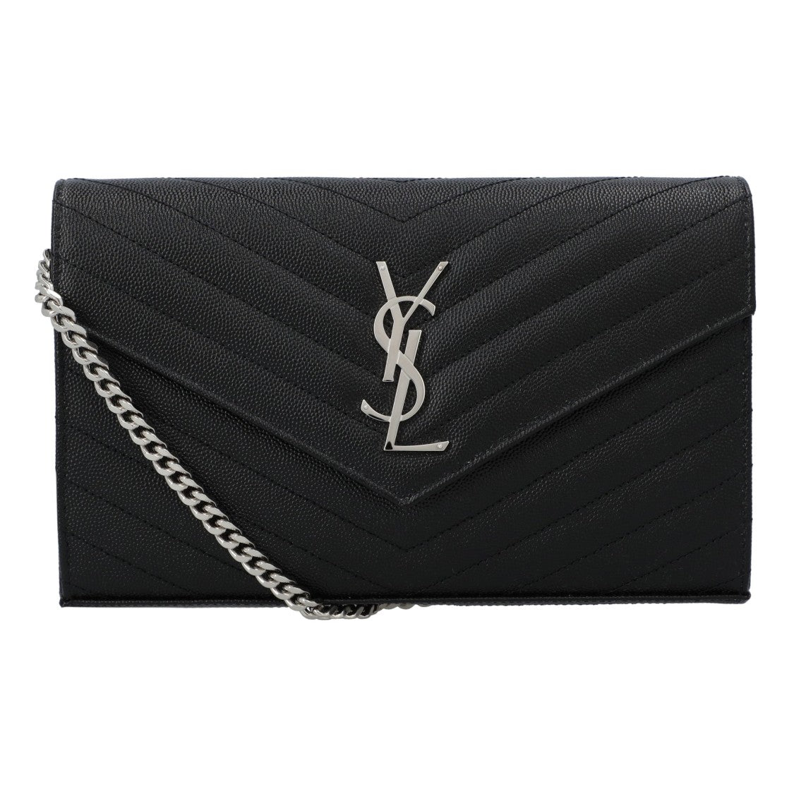 Saint Laurent Classic Cassandre Chain Wallet In Grain De Poudre Leather Black