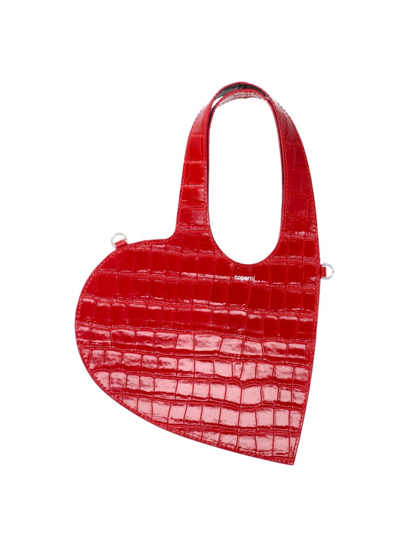 Coperni Heart-Shaped Mini Tote In Glossy Crocodile-Embossed Red Calfskin