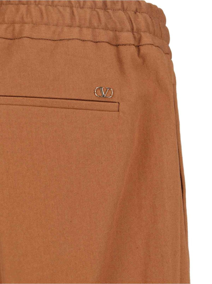 Valentino Cotton Trousers, Brown, Adjustable Drawstring Waist