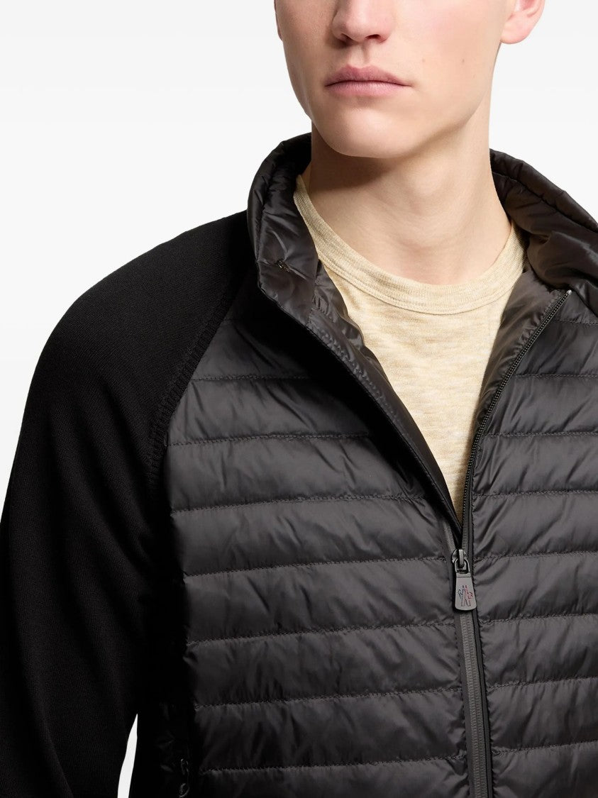 Moncler Grenoble Hybrid Padded Cardigan With Knitted Sleeves And High Collar