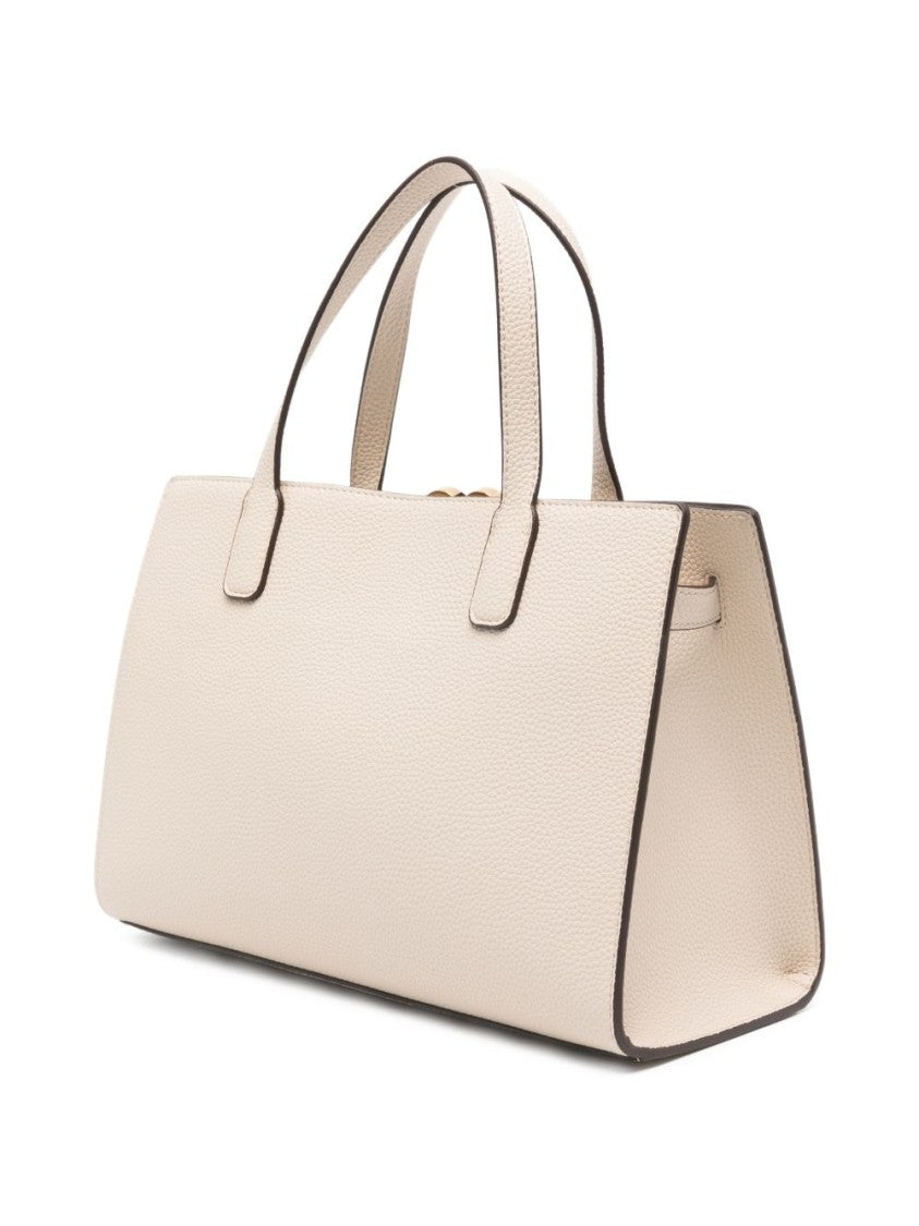 Love Moschino Ivory Textured Polyurethane Shopper Bag With Gold-Tone Hardware