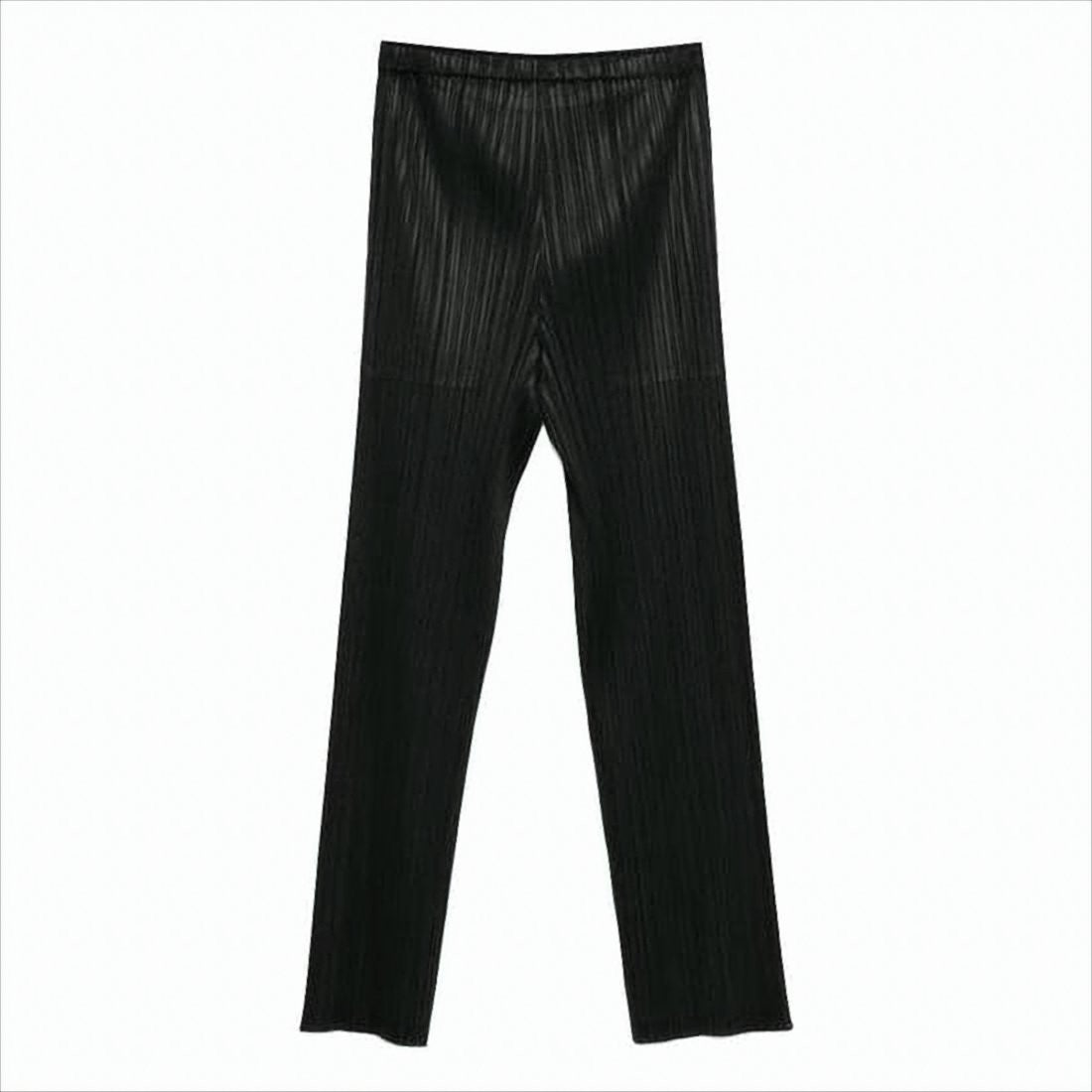 Pleats Please Pleated Black Pants With Leather-Like Finish