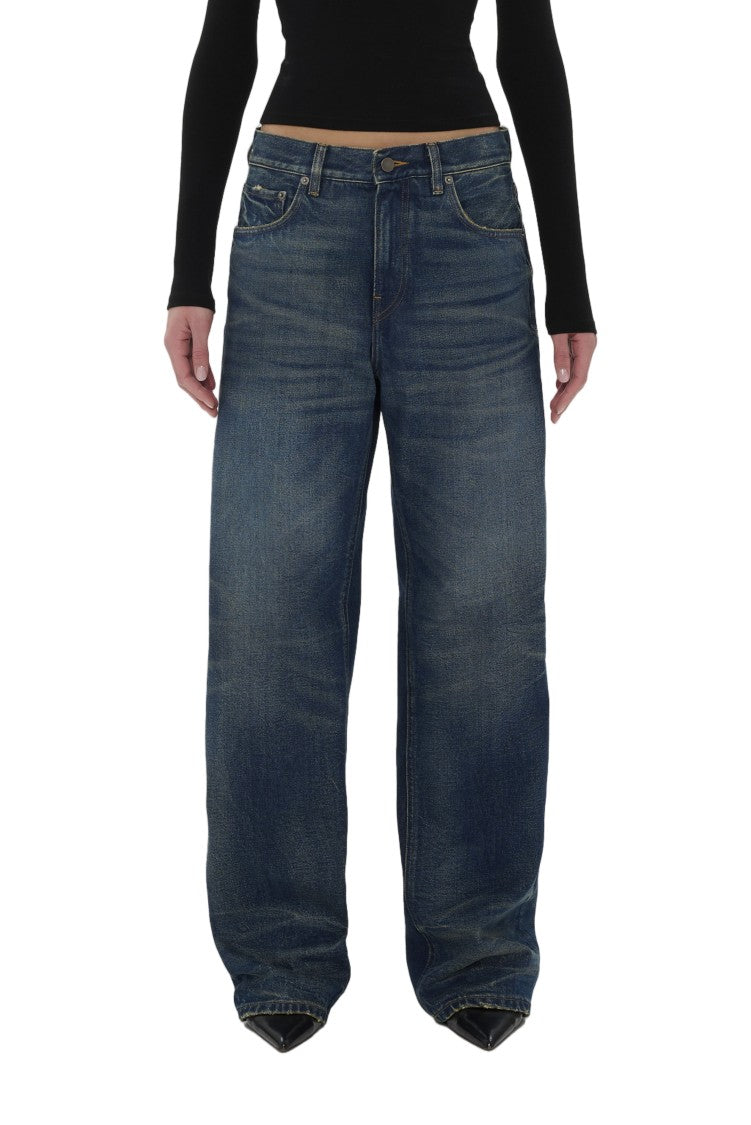Haikure Blue Vintage Wide-Leg Cotton Jeans
