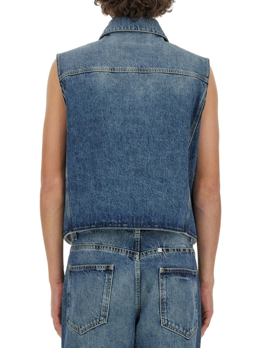 Givenchy Cropped Denim Vest With Classic Collar