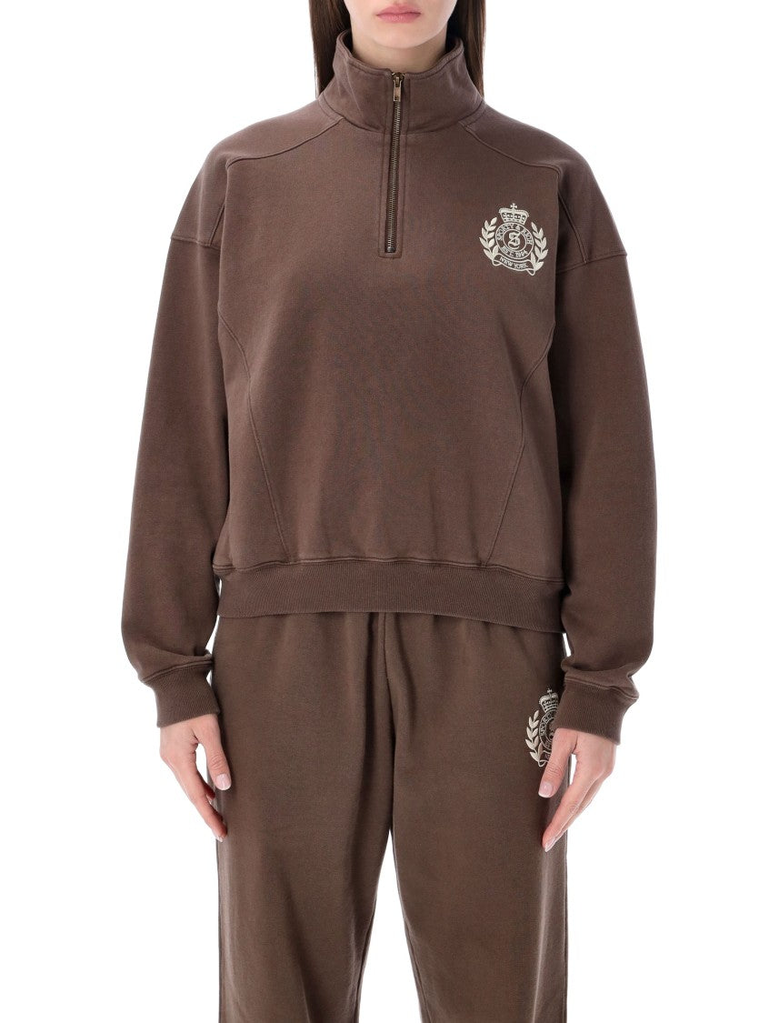 Sporty And Rich Crest Quarter-Zip Sweatshirt - Chocolate