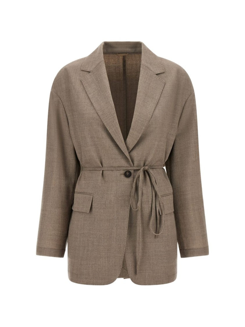Brunello Cucinelli Mélange Virgin Wool Belted Blazer Jacket
