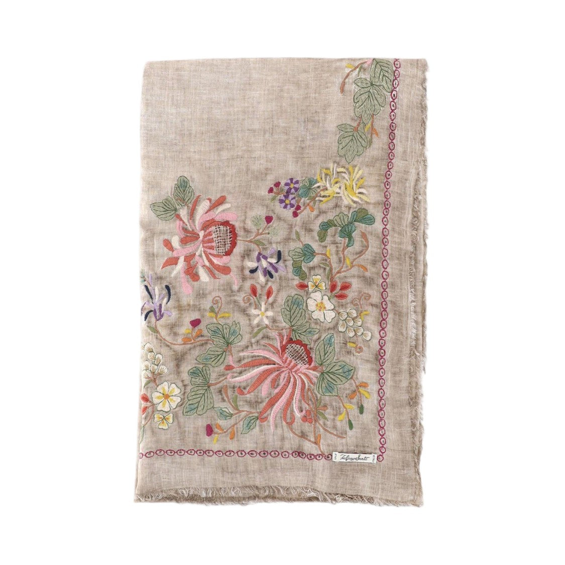 Faliero Sarti Rectangular Floral-Embroidered Cotton Blend Scarf