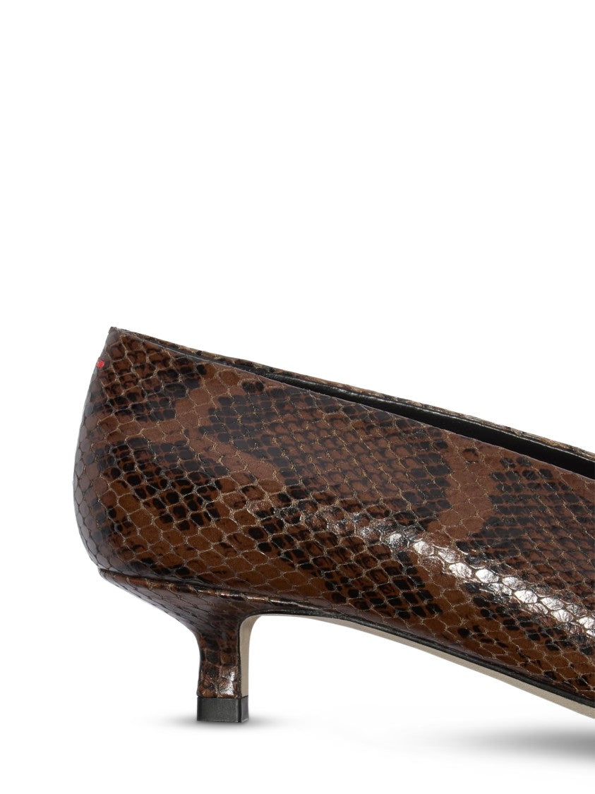 Aeydē Pointed-Toe Sandals In Brown Snake Print Calf Leather