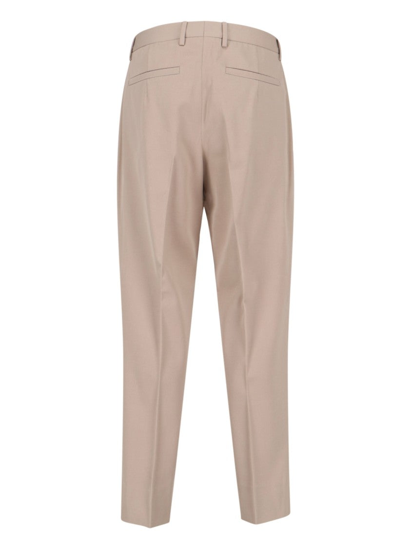 Zegna Beige Mid-Rise Tailored Trousers With Pin-Tuck Details