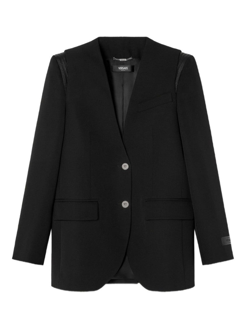 Versace Single-Breasted Blazer With Quilted Leather Accents
