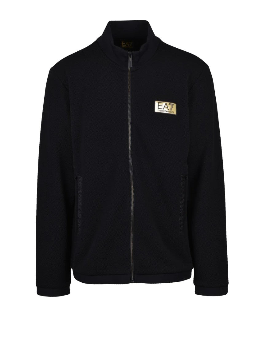 Ea7 Emporio Armani Black Polyester Elastane Zip Sweatshirt
