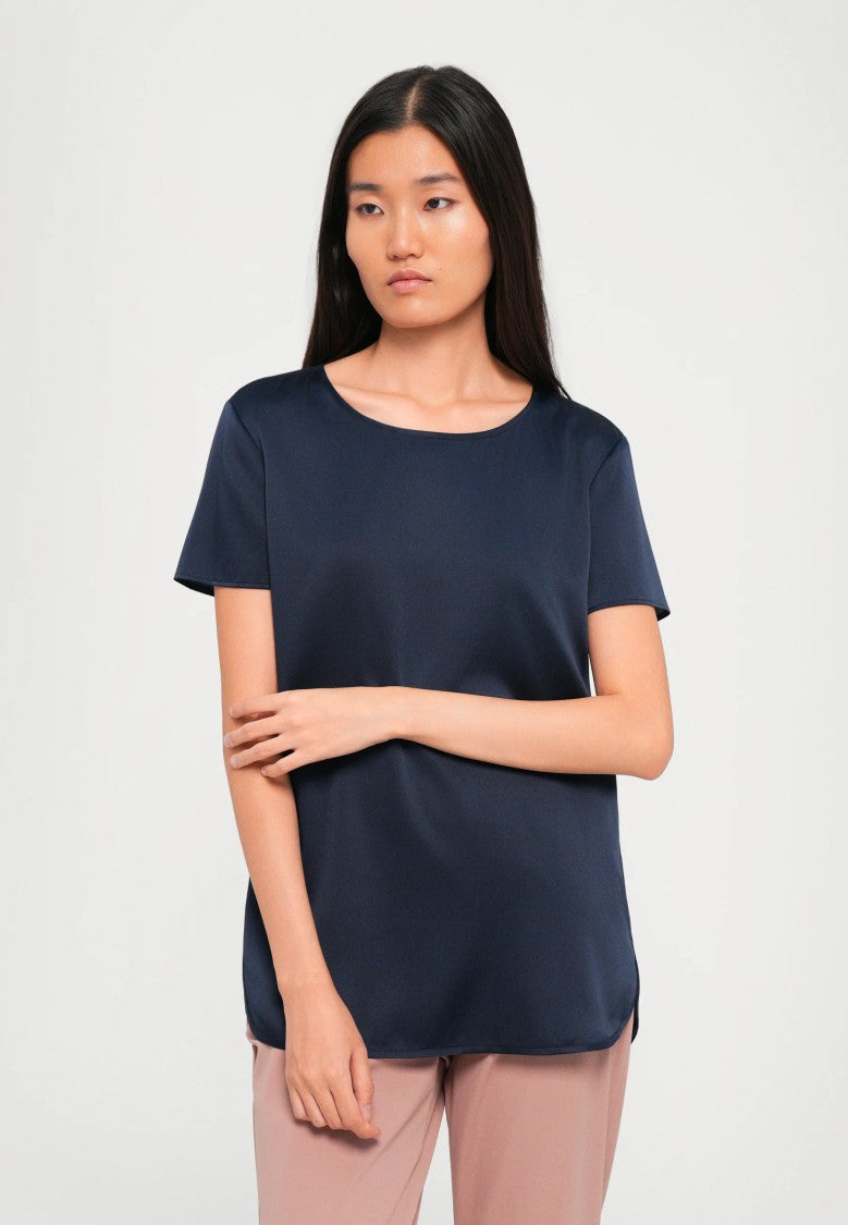 Max Mara Smooth Satin Short-Sleeved Top With Classic Round Neckline