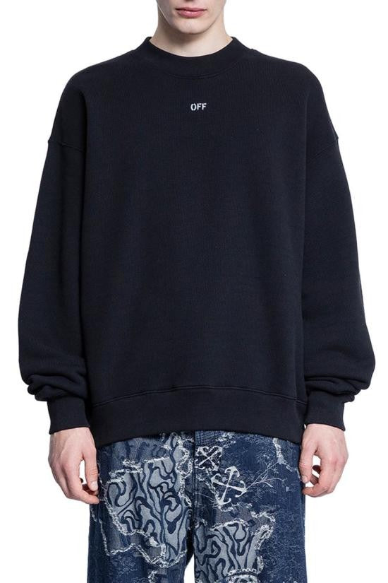 Off-White Relaxed Fit Black Cotton Sweatshirt With Minimal Text Detail
