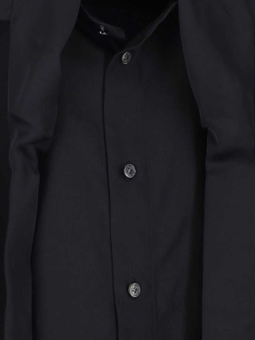 Sacai Black Satin Poplin Shirt With Adjustable Tie And Buttoned Cuffs