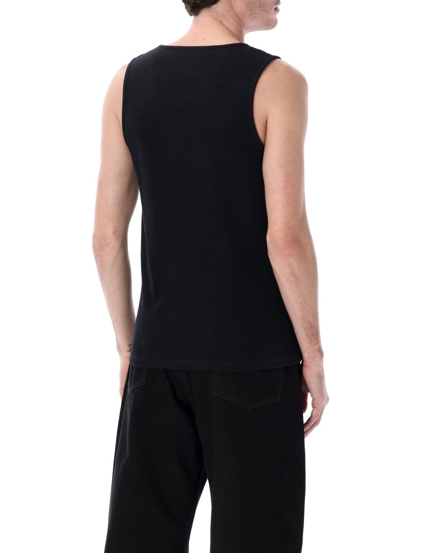 Lemaire Fitted Black Ribbed Tank Top In Cotton-Linen Blend