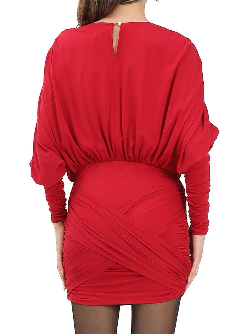 Odi Odi Lycra Mini Dress With Batwing Sleeves And Ruched Detailing