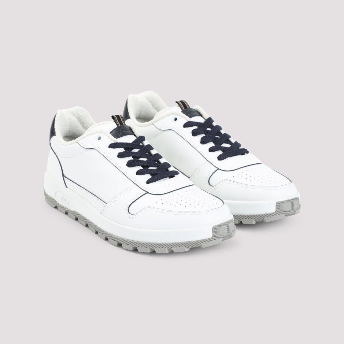Brioni White Leather Sneakers With Textured Rubber Sole