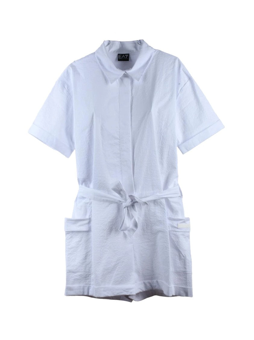 Ea7 Emporio Armani White Cotton Elastane Stretch Jumpsuit