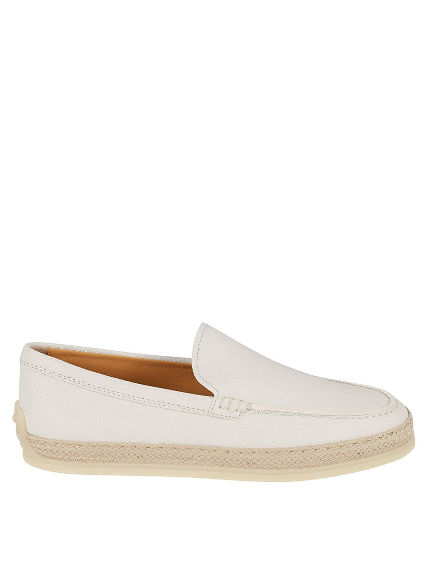 Tod's White Leather Moccasins With Logo-Embossed Tongue