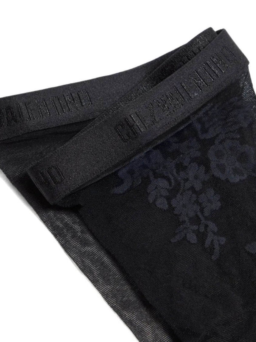Valentino Sheer Black Floral Pattern Socks