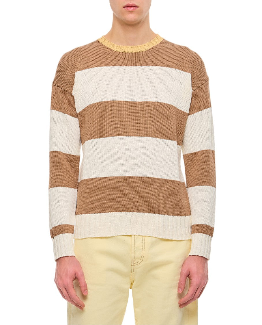 Drumohr Wide Horizontal Stripe Crewneck Sweater With Ribbed Accents