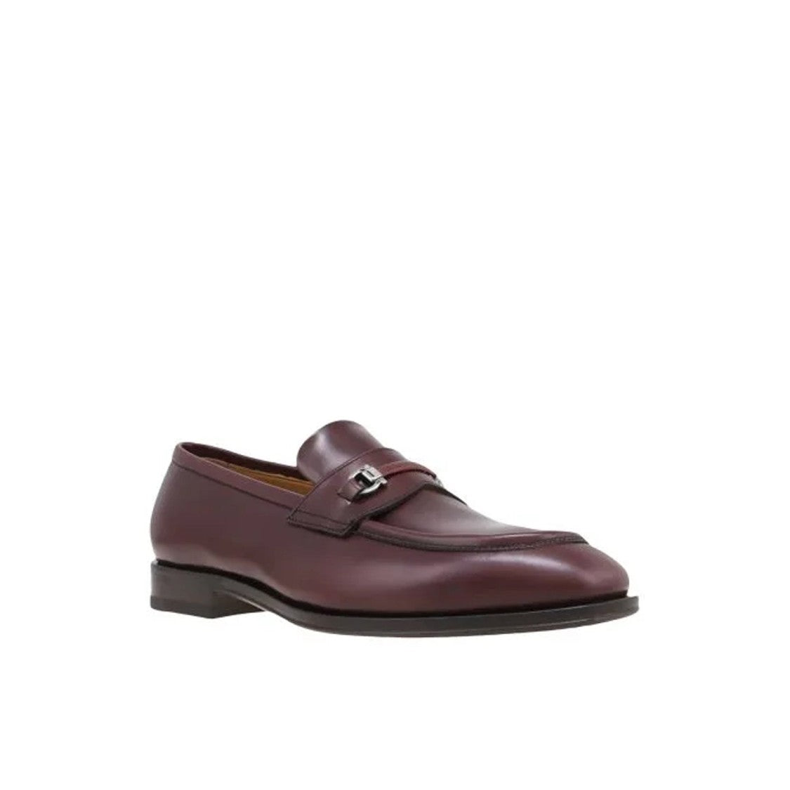 Salvatore Ferragamo Burgundy Calf Leather Desmond Loafers With Metallic Detail