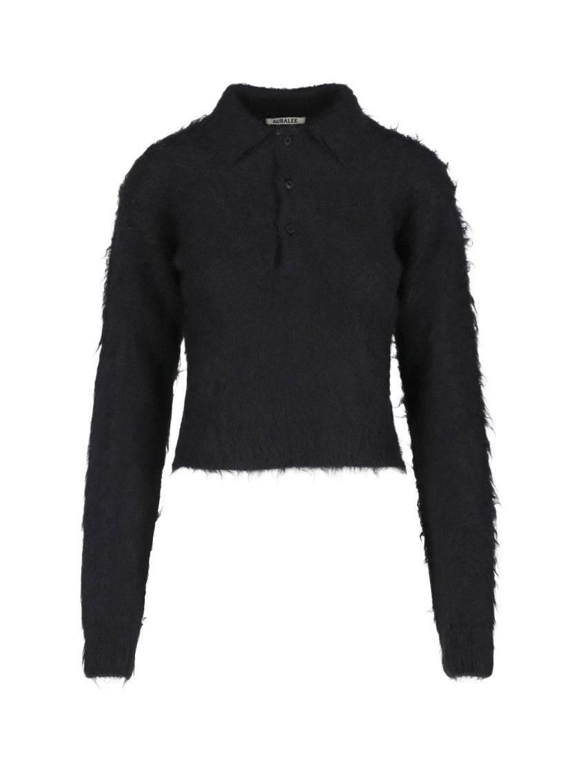 Auralee Pink Cropped Fuzzy Knit Classic Sweater