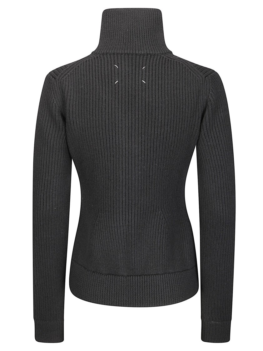 Maison Margiela Ribbed Knit Cardigan With High Turtleneck And Double-Slider Zipper