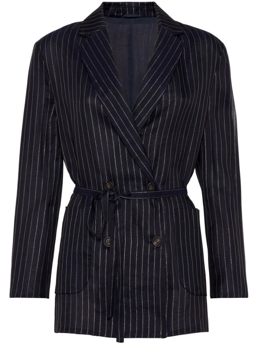 Brunello Cucinelli Navy Pinstripe Blazer