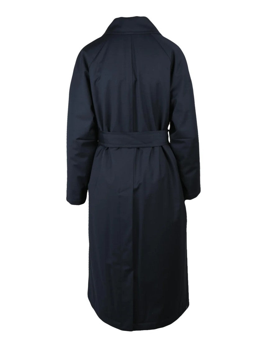 Paltò Belted Blue Trench Coat With Structured Collar And Snap Button Closure