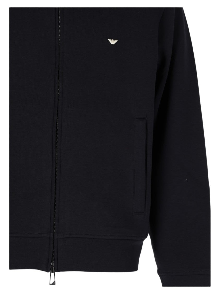 Emporio Armani Blue Sweatshirt With High Collar And Full Front Zipper