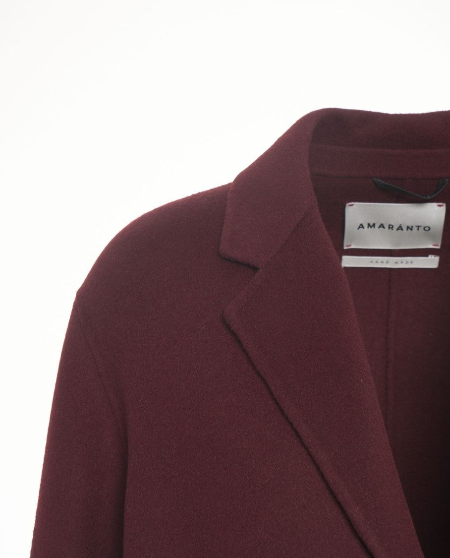 Amaranto Burgundy Cashmere-Wool Blend Coat With Classic Notched Collar