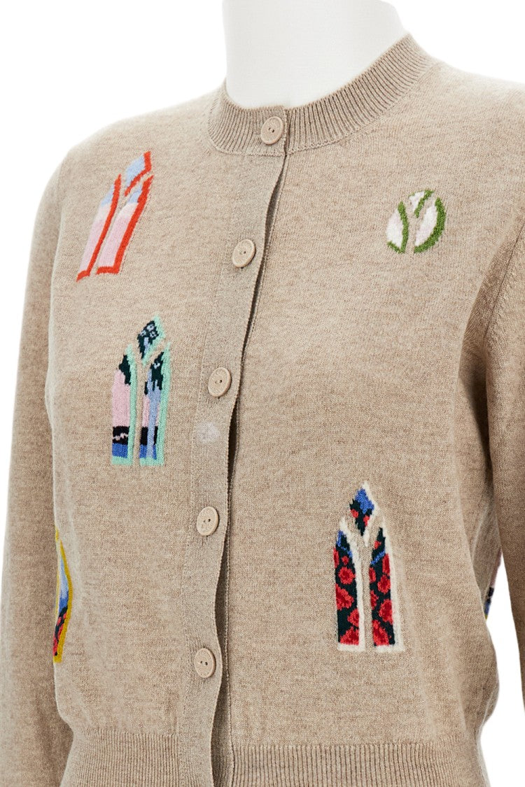 Barrie Geometric Print Wool Cardigan With Front Closure