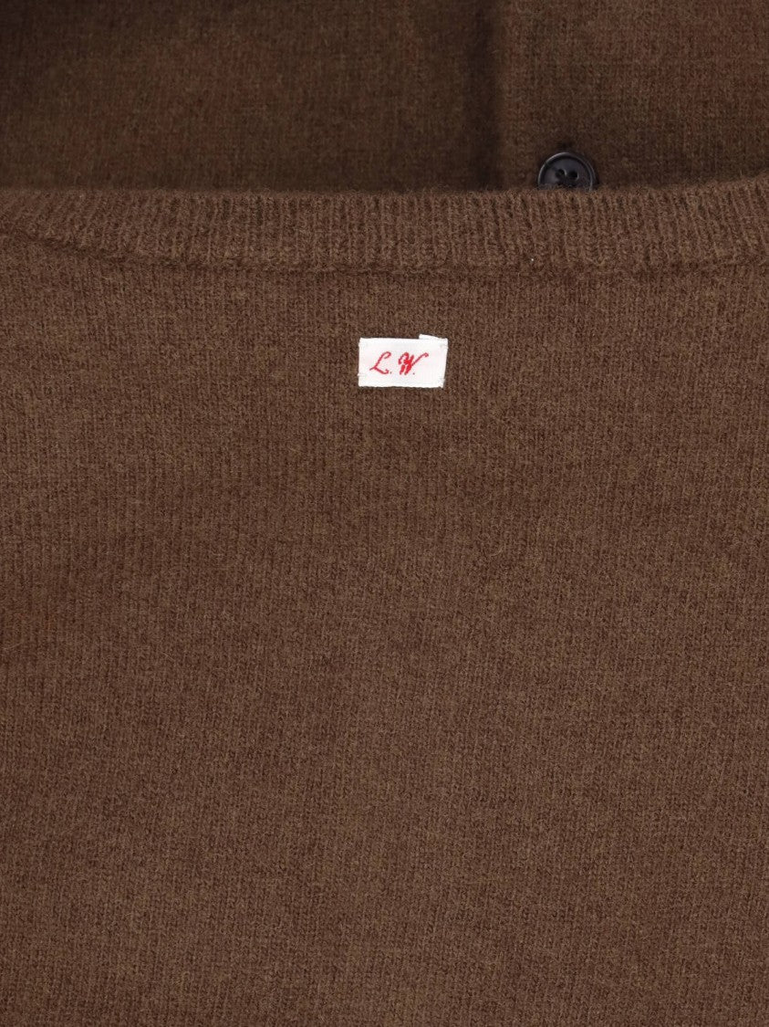 Low Classic Brown Round-Neck Dropped-Shoulder Wool Cardigan