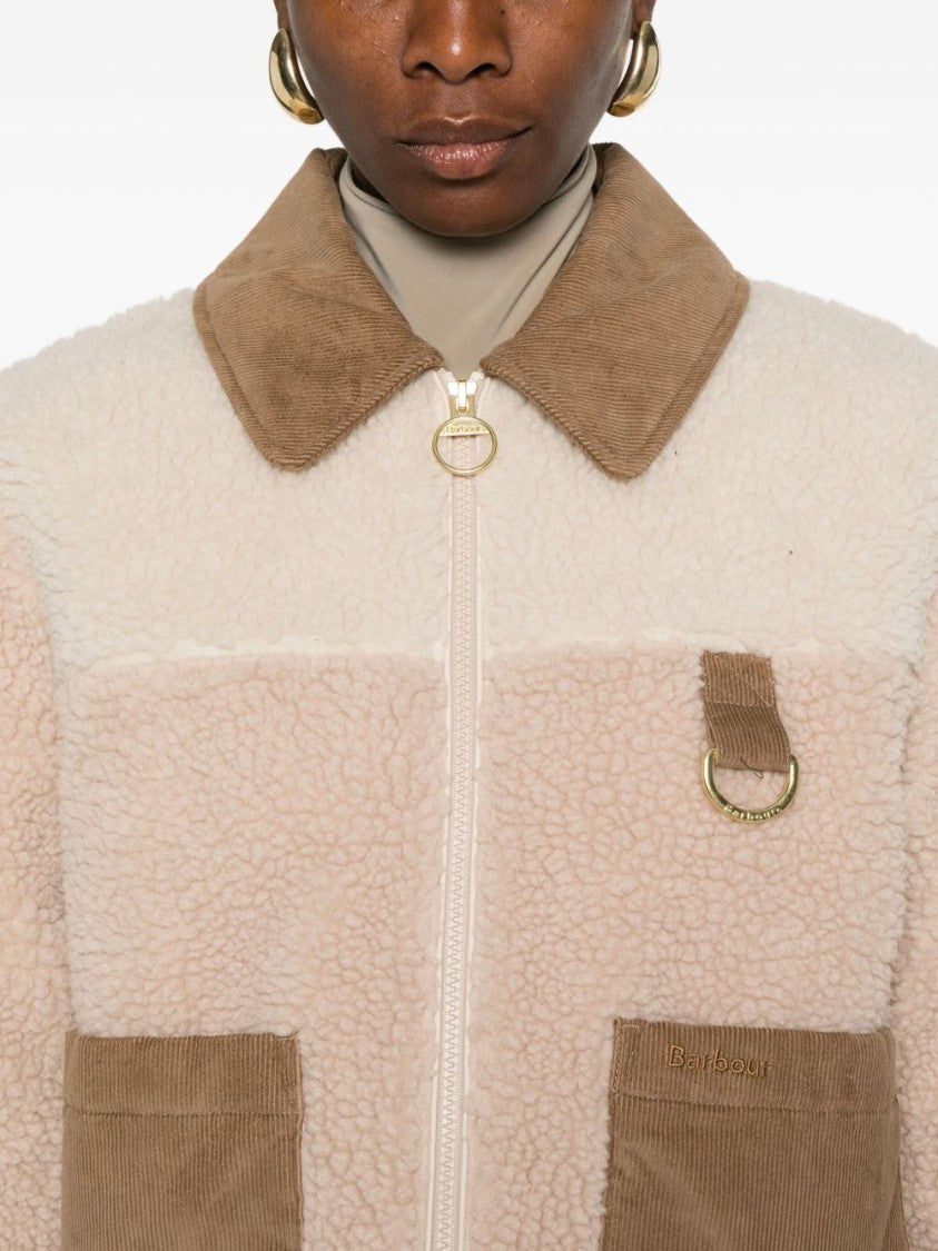 Barbour Cropped Ecru Jacket With Brown Corduroy Collar