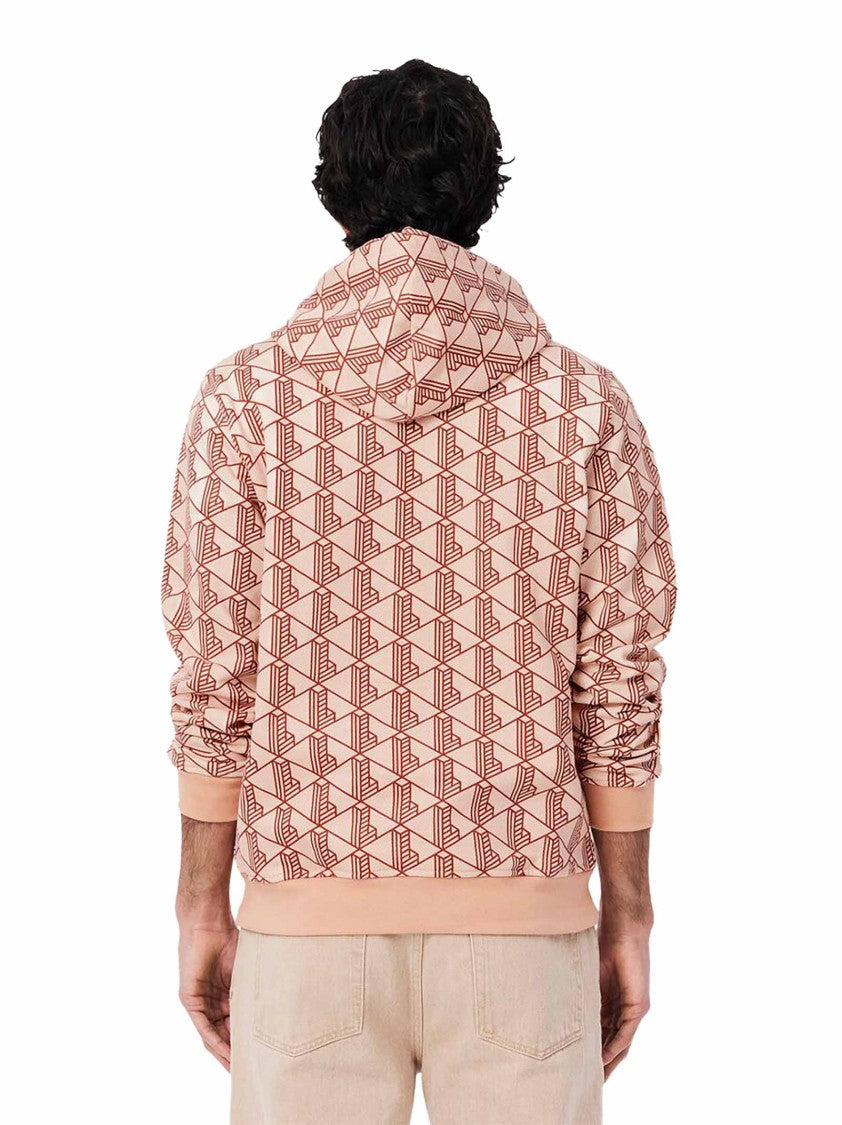 Lacoste Beige Hoodie With Monogram Pattern