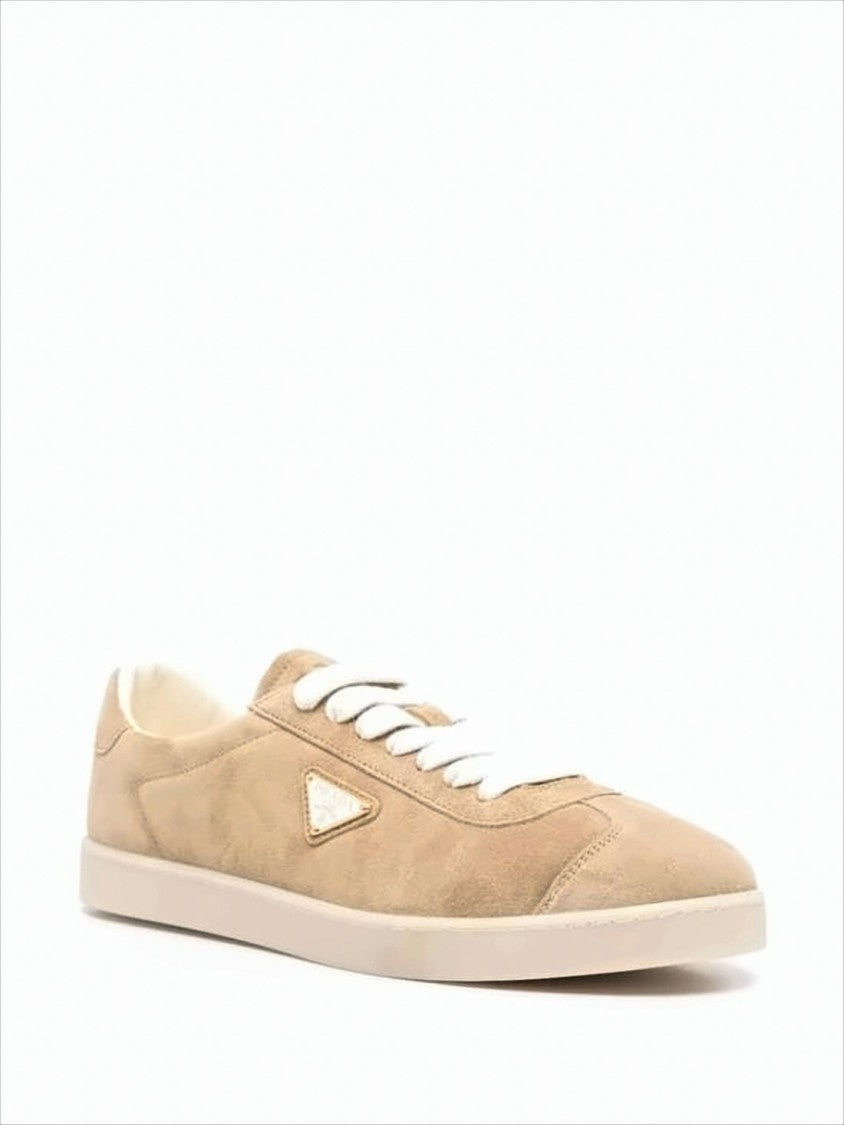 Prada Low-Profile Suede Sneakers With White Rubber Sole