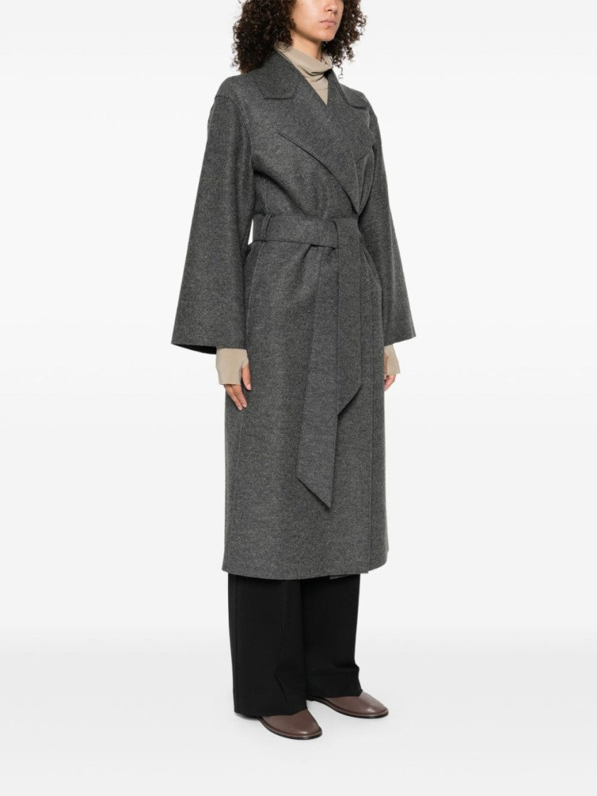 Harris Wharf London Mid-Length Grey Wool Wrap Coat