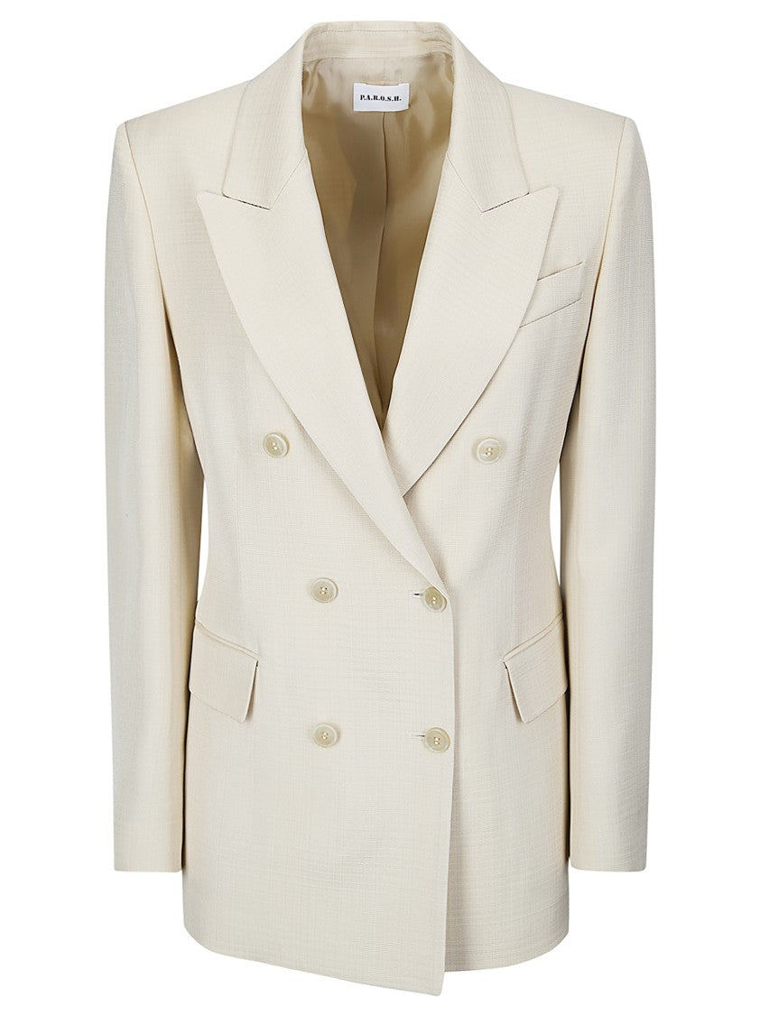 P.A.R.O.S.H. Double-Breasted Viscose Jacket With Linen Effect