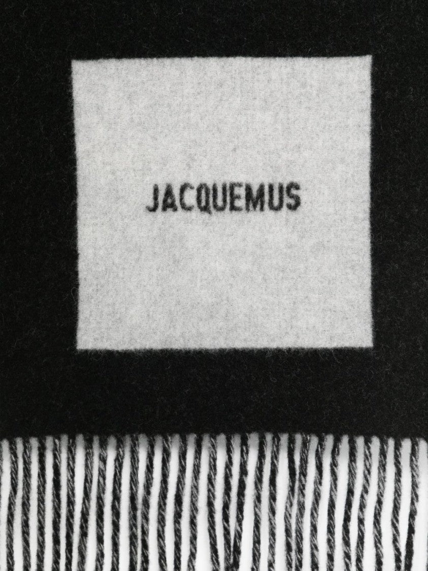 Jacquemus Black Fringed Silk-Nylon Scarf