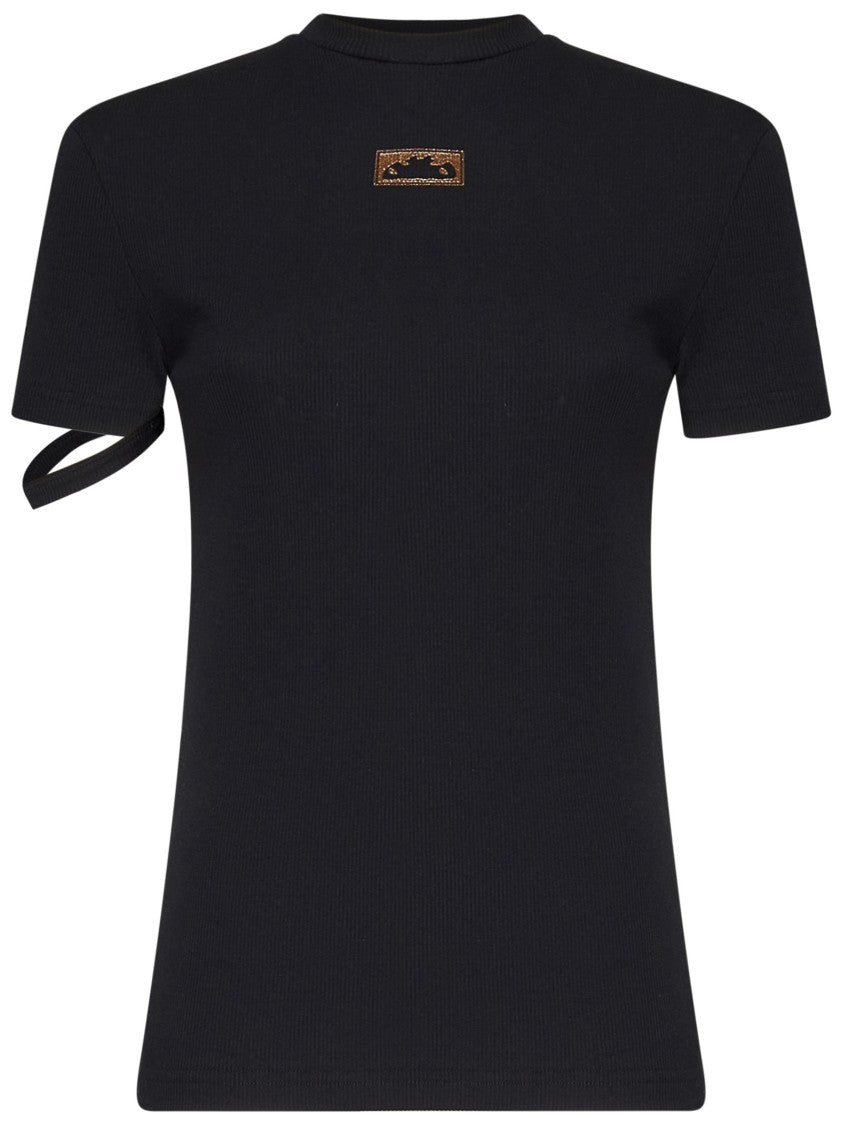 Ottolinger Black Ribbed T-Shirt With Unique Sleeve Cut-Out