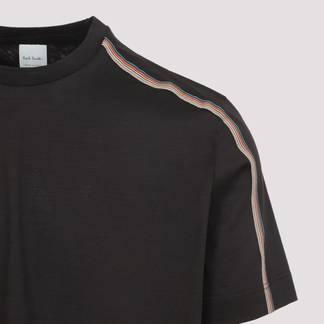 Paul Smith Mud Brown Cotton Stripe Tape Detail T-Shirt